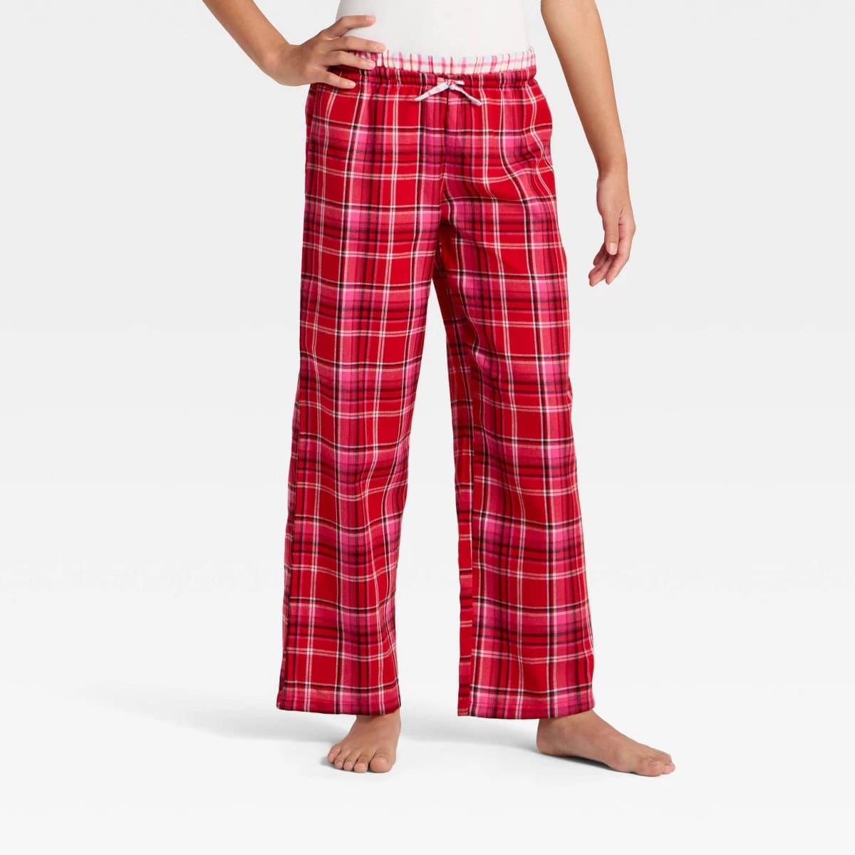 Girls' Plaid Double Waistband Pajama Pants - art class™ Pink S — Manufacturer Picture