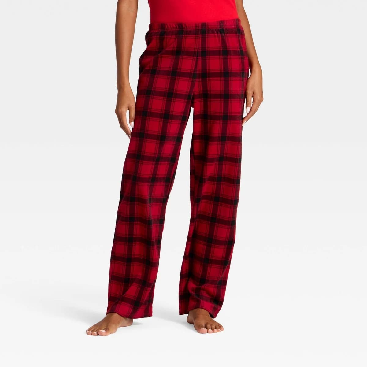 Women's Plaid Microfleece Holiday Matching Family Pajama Pants - Wondershop™ Red/Black XS — Manufacturer Picture
