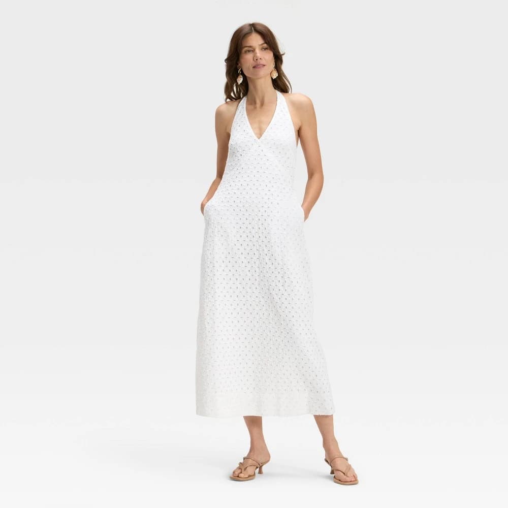 Women's Eyelet Maxi A-Line Dress - A New Day™