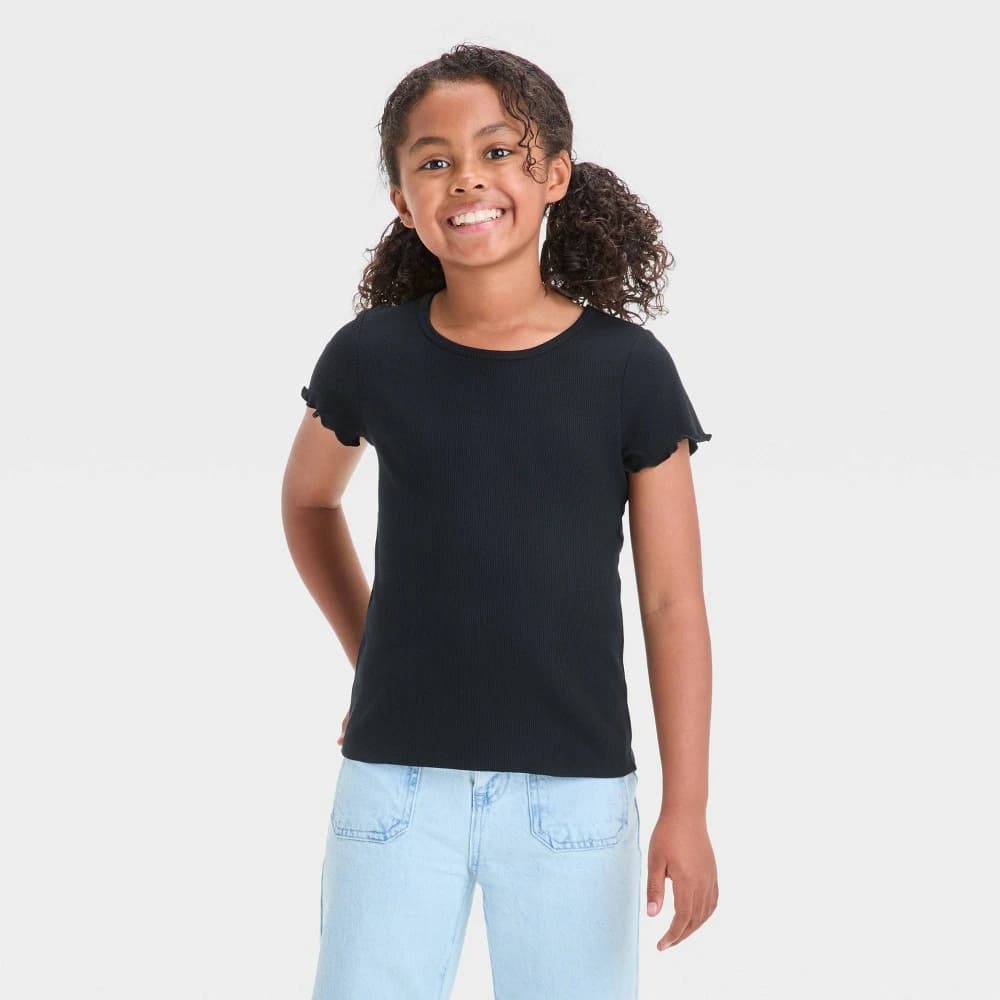 Girls' Short Sleeve Ribbed T-Shirt - Cat & Jack™ Black S — Manufacturer Picture