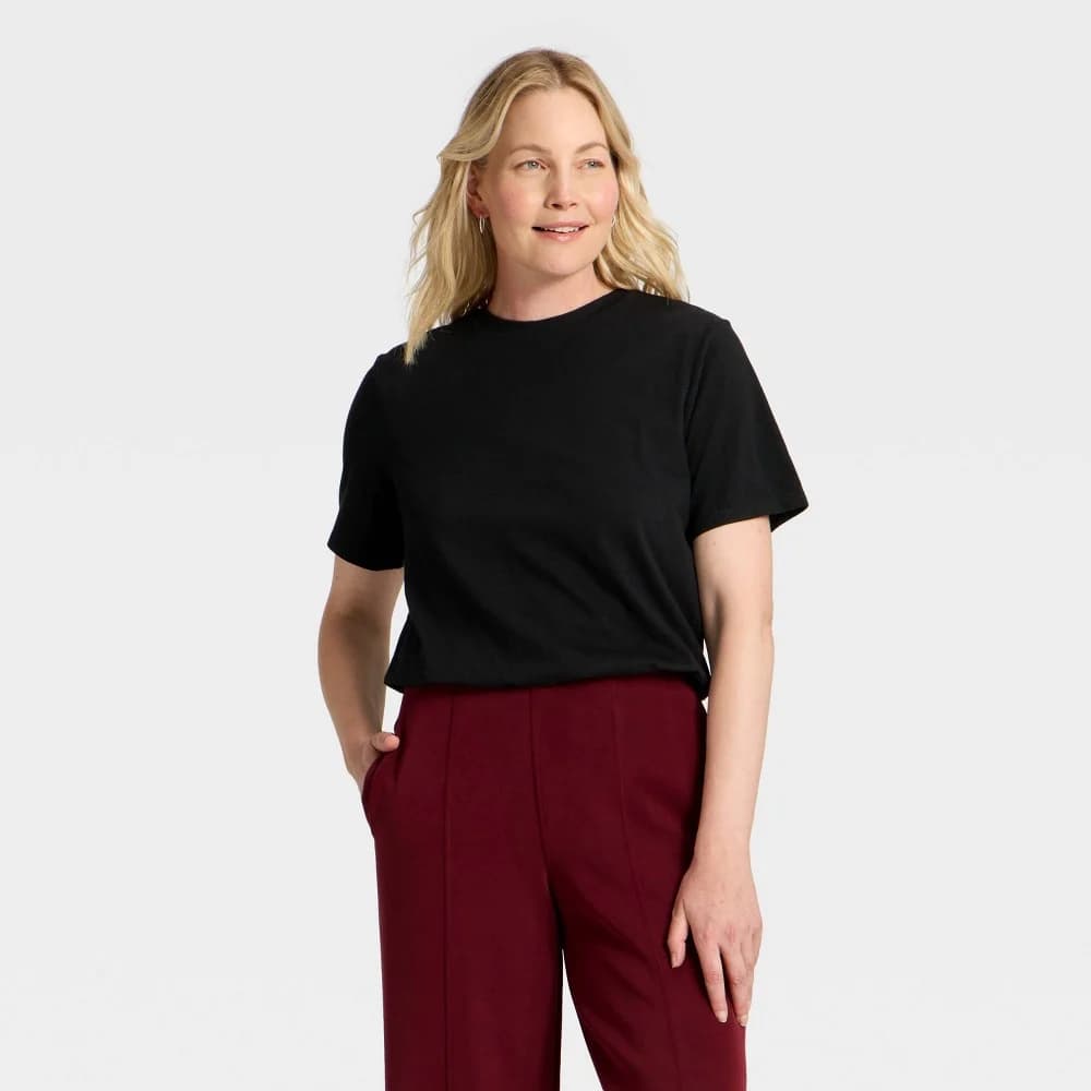 Women's Cropped Bubble T-Shirt - A New Day™ Black S — Manufacturer Picture