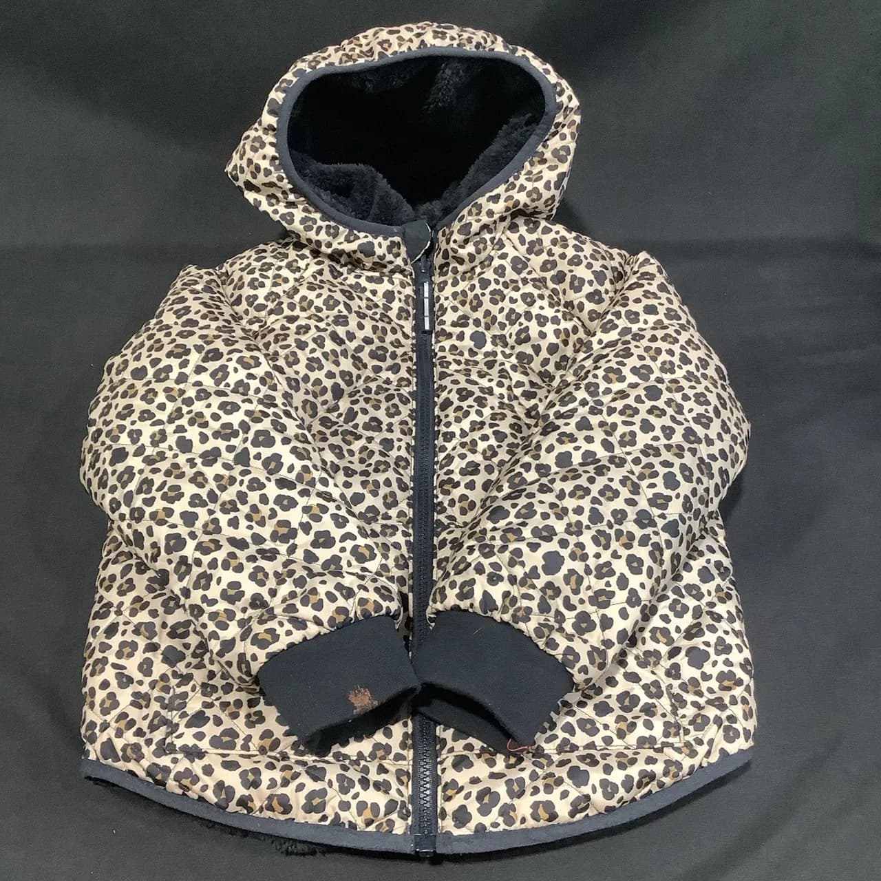 Cat & Jack Girls Hooded Lined Puffer Jacket Leopard Print Black/Beige S 6/7