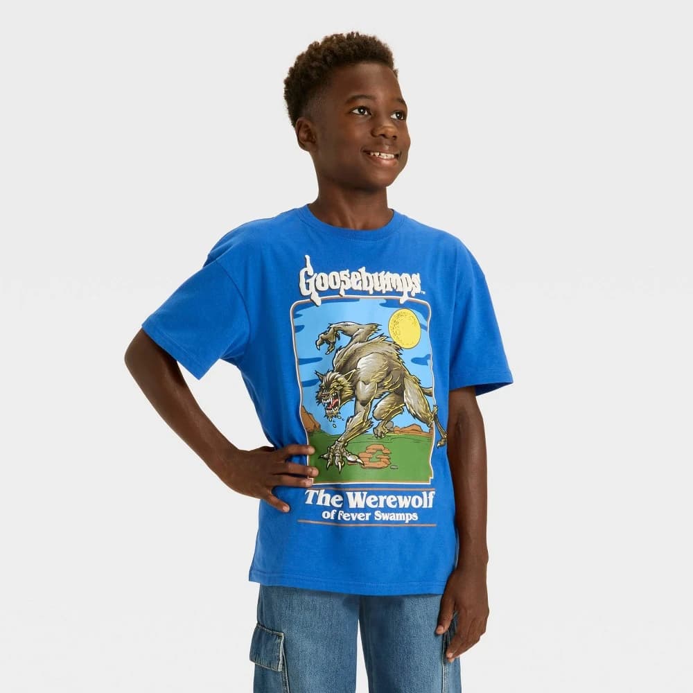 Boys' Goosebumps Werewolf Short Sleeve Oversized Graphic T-Shirt - Blue M — Manufacturer Picture