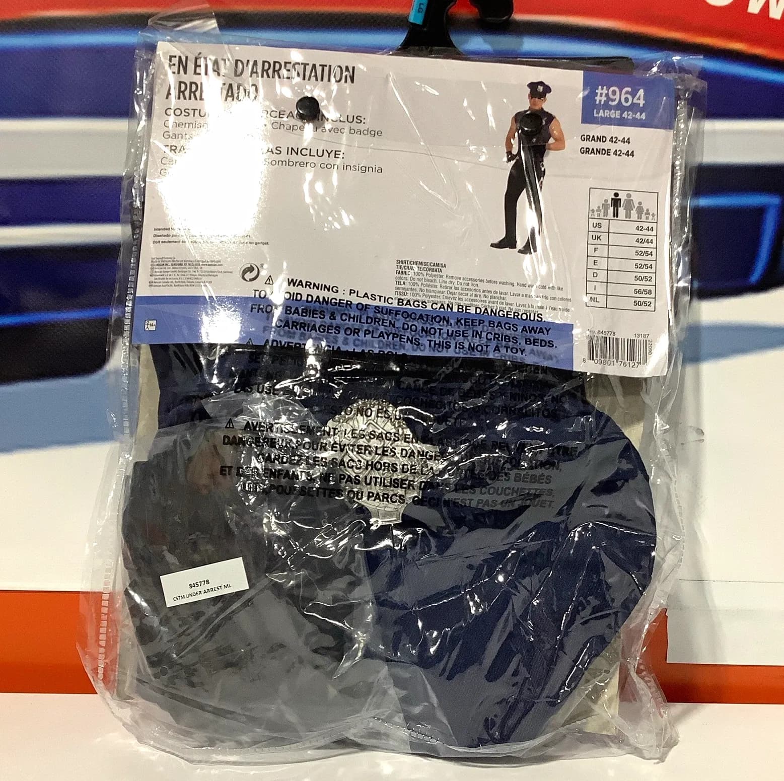 Suit Yourself Under Arrest Costume Set L 42-44 Hat w/ Badge Fingerless Gloves — Actual Product