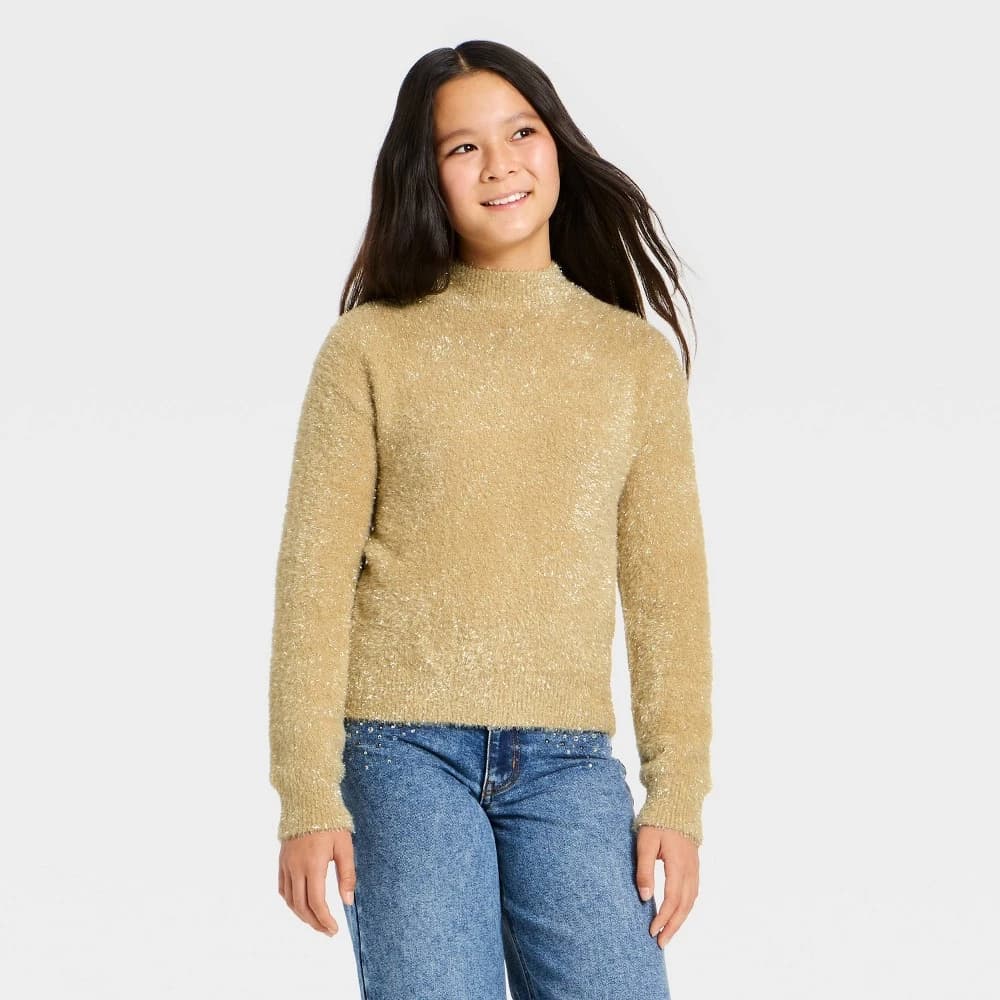 Girls' Mock Neck Lurex Sweater - art class™ Gold L — Manufacturer Picture