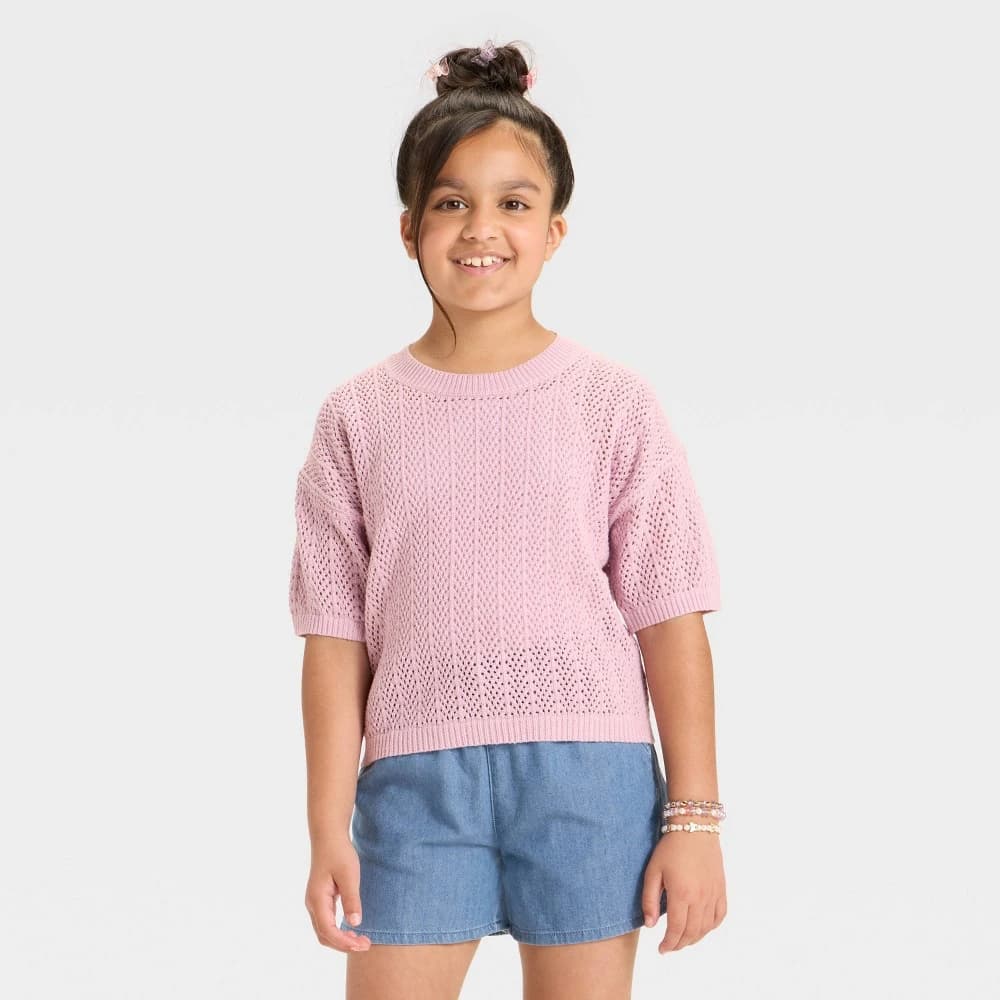 Girls' Short Sleeve Pullover Sweater - Cat & Jack™ Lavender L — Manufacturer Picture