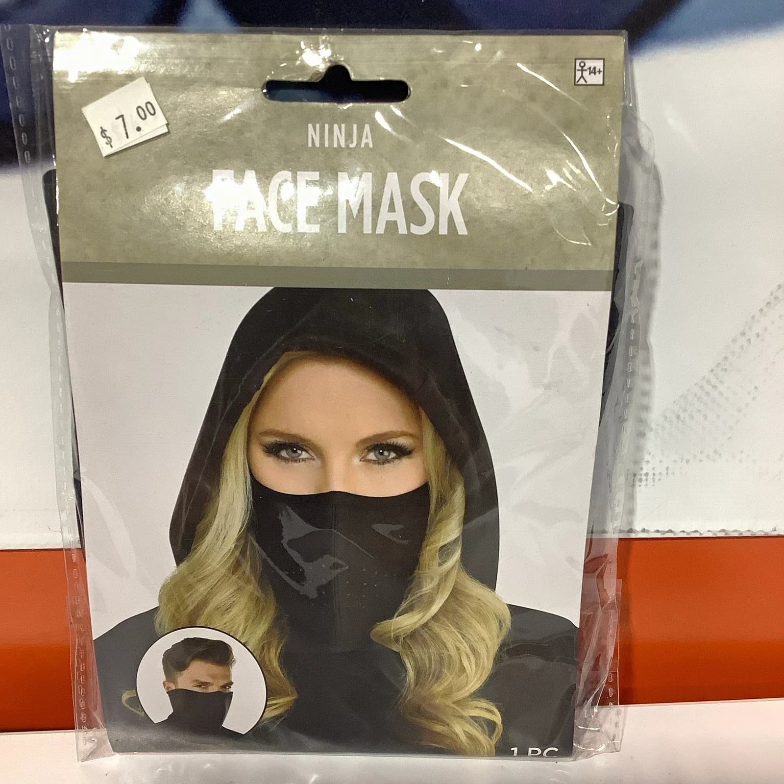 Suit Yourself Ninja Face Mask Black Fabric Stretch One Size Halloween